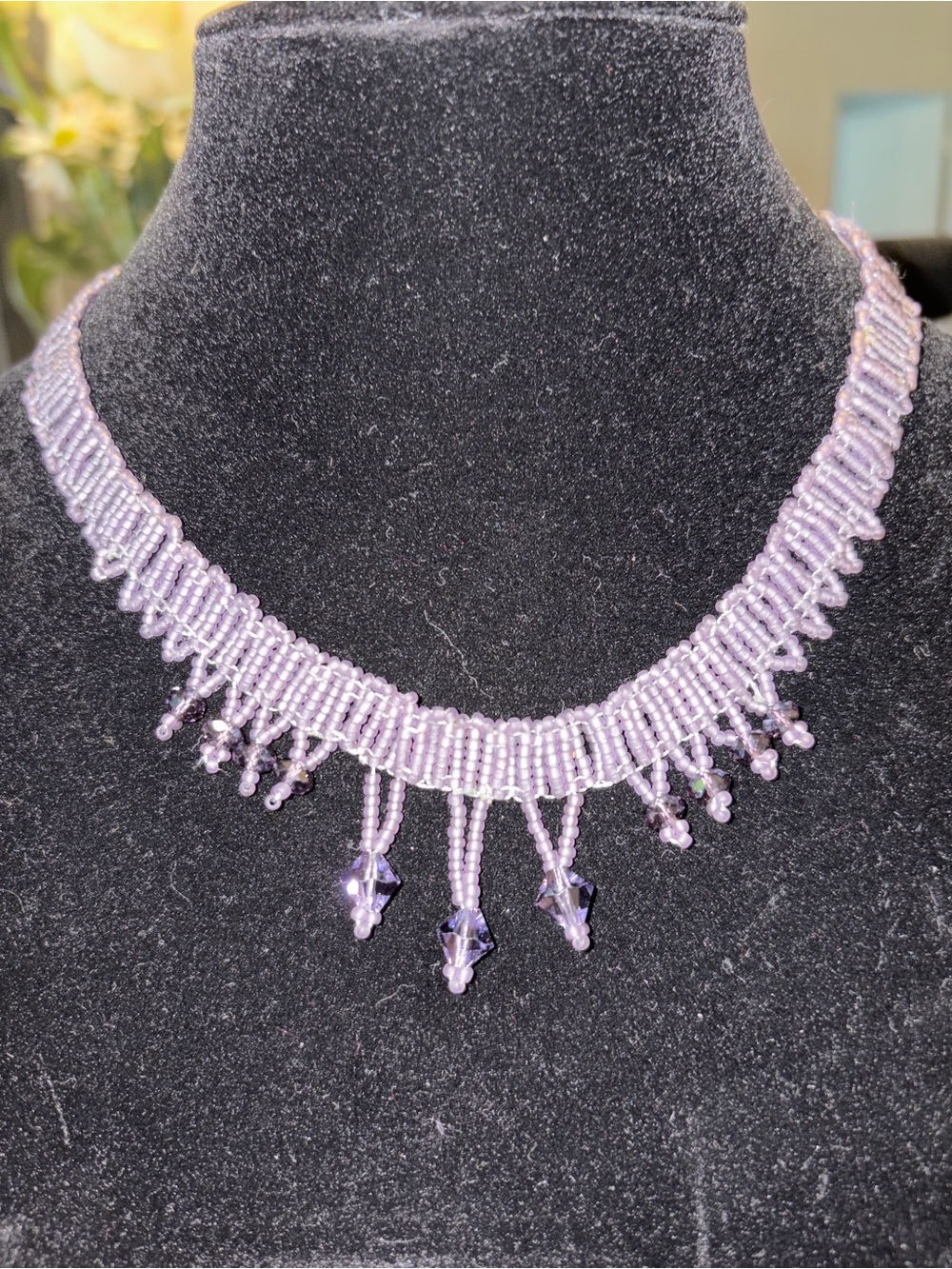 Lilac Beaded Fringe Necklace - Women Jewelry